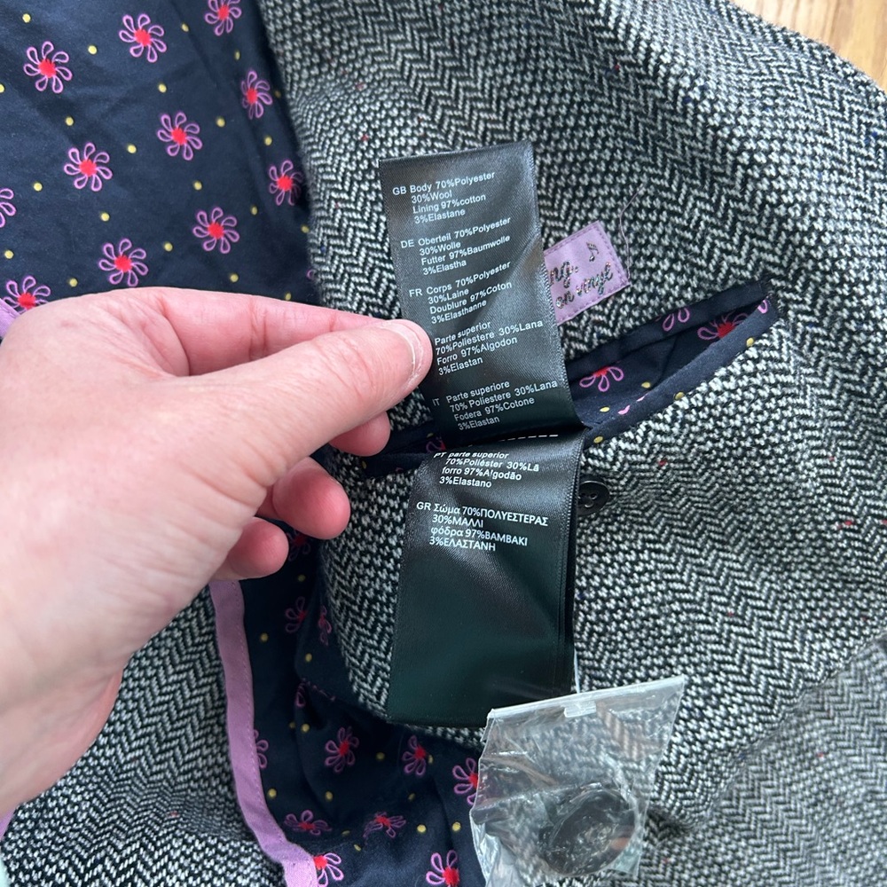 Scotch & Soda Girls Sz 14 Wool Blend Herringbone Tweed Blazer Jacket Pink Floral - Picture 6 of 10
